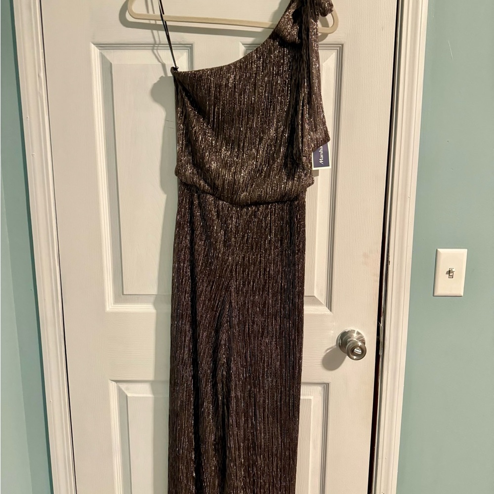 One-Shoulder Metallic Jumpsuit
